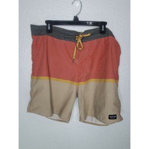 Brixton Board Shorts Men's Size 36 Tan And Burnt Orange Drawstring And Hook/Loop